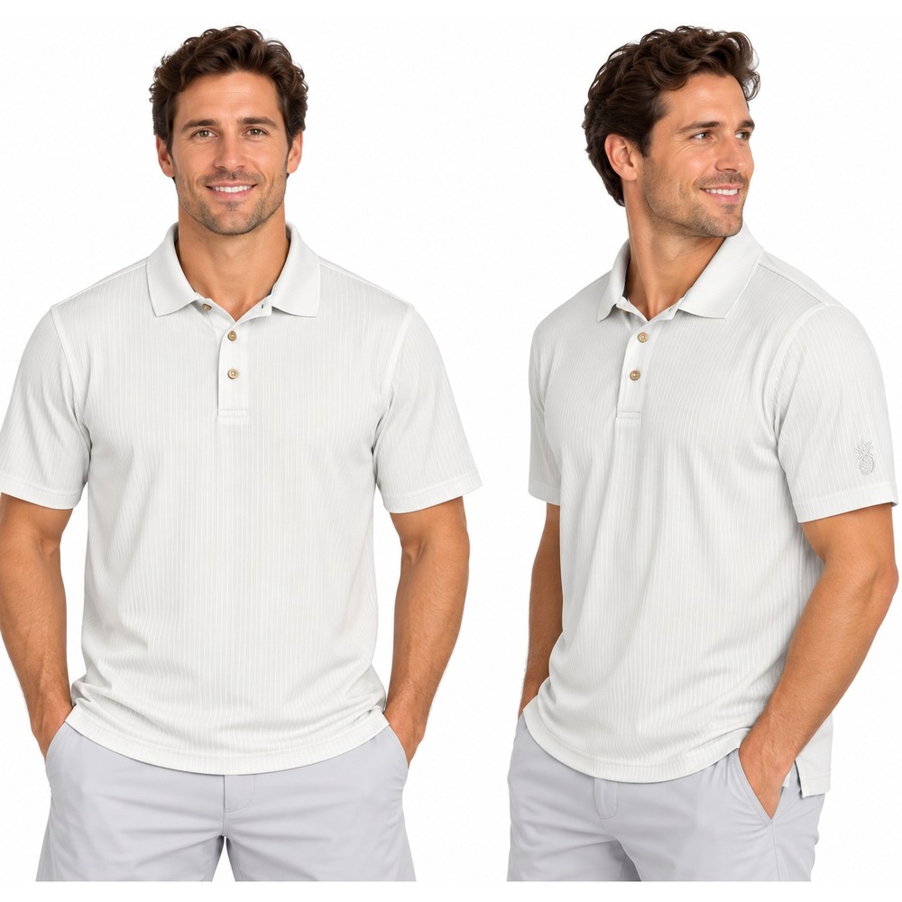 Cubavera Men's XL White Ribbed Knit Textured Short Sleeve Golf Casual Polo Shirt